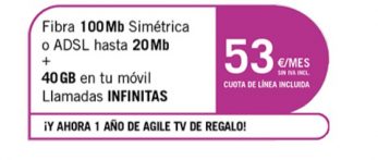 FIBRA 100MB ADSL 20MB + SINFIN 40GB PRO